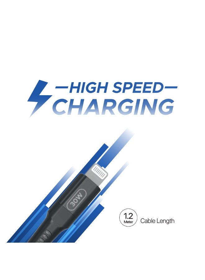 Lycka P Cord i30 – 30W PD Fast Charging USB-C to Lightning Cable, 1.5M Braided Design for iPhone & iPad – Black - Image 2